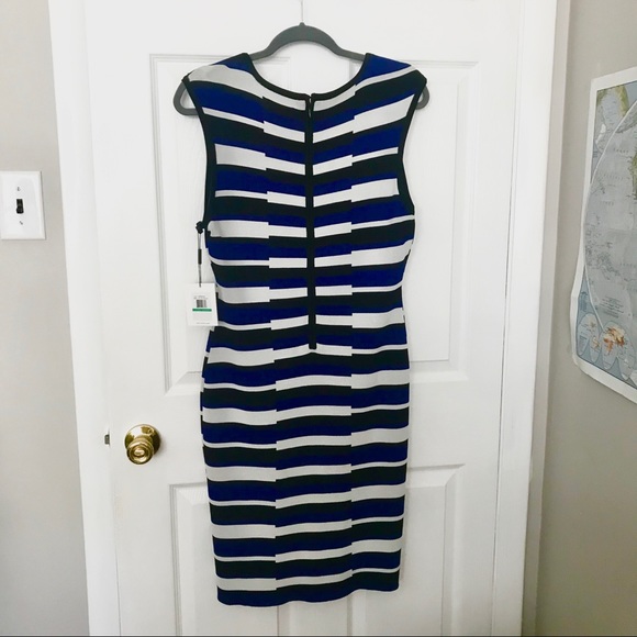 Calvin Klein blue, black, white striped dress NWT - Picture 2 of 5
